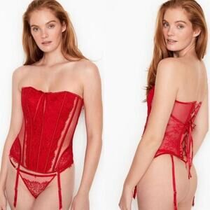 Victoria’s Secret Very Sexy Red Lace & Sheer Mesh Corset, Sz S — NIB